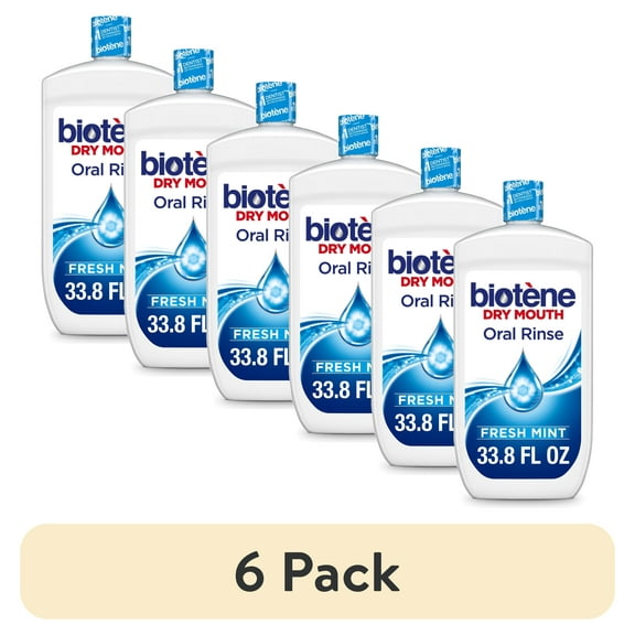 (6 pack) Biotene Oral Rinse Moisturizing Mouthwash for Dry Mouth Relief, Fresh Mint, 33.8oz