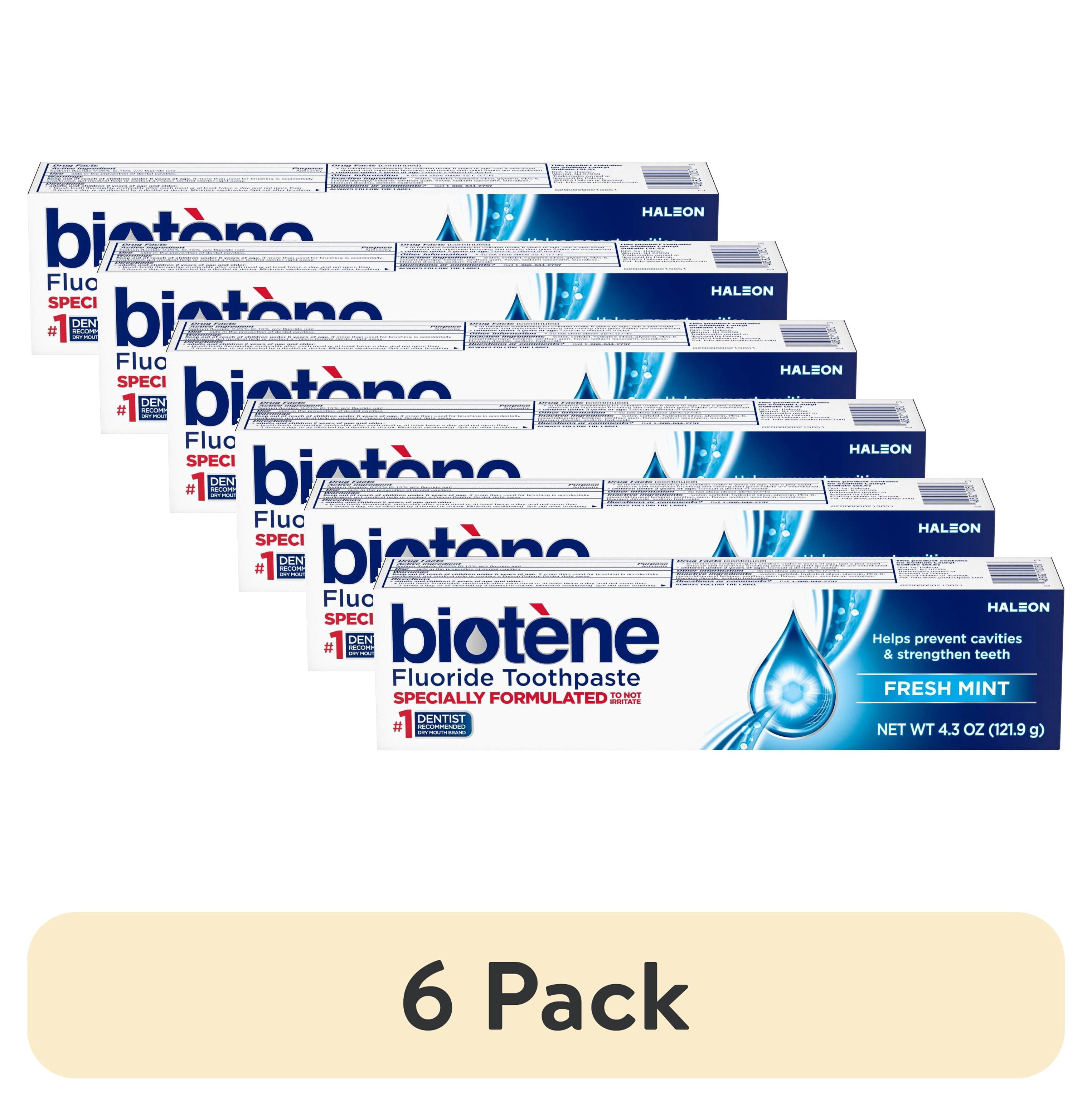 (6 pack) Biotene Original Sugar Free Fluoride Toothpaste for Dry Mouth, Fresh Mint, 4.3 Oz