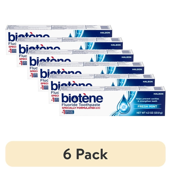 (6 pack) Biotene Original Sugar Free Fluoride Toothpaste for Dry Mouth, Fresh Mint, 4.3 Oz
