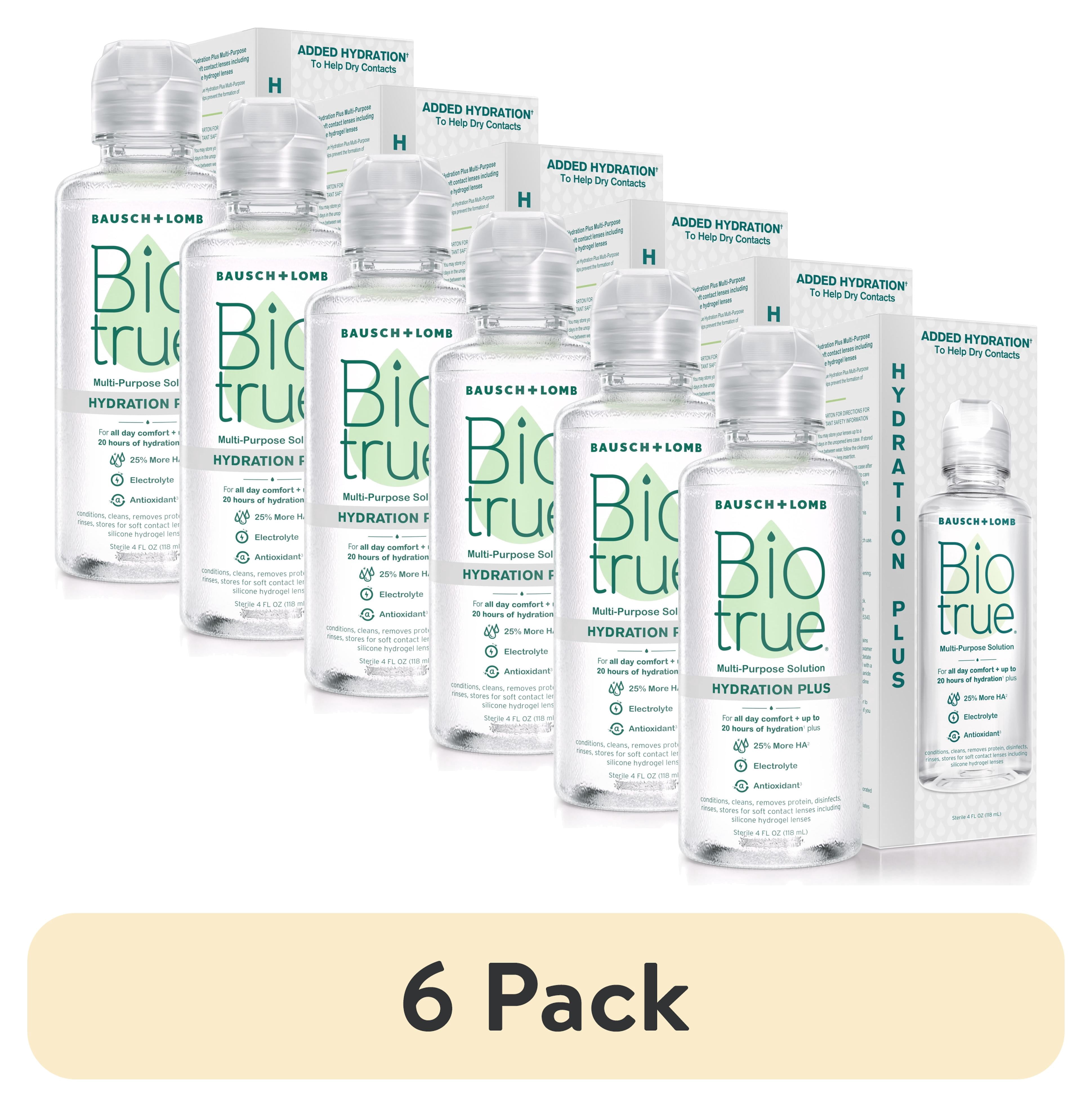 (6 pack) Biotrue Hydration Plus Multi-Purpose Contact Lens Solution for Hydrating Dry Contacts by Bausch + Lomb, 4 fl oz