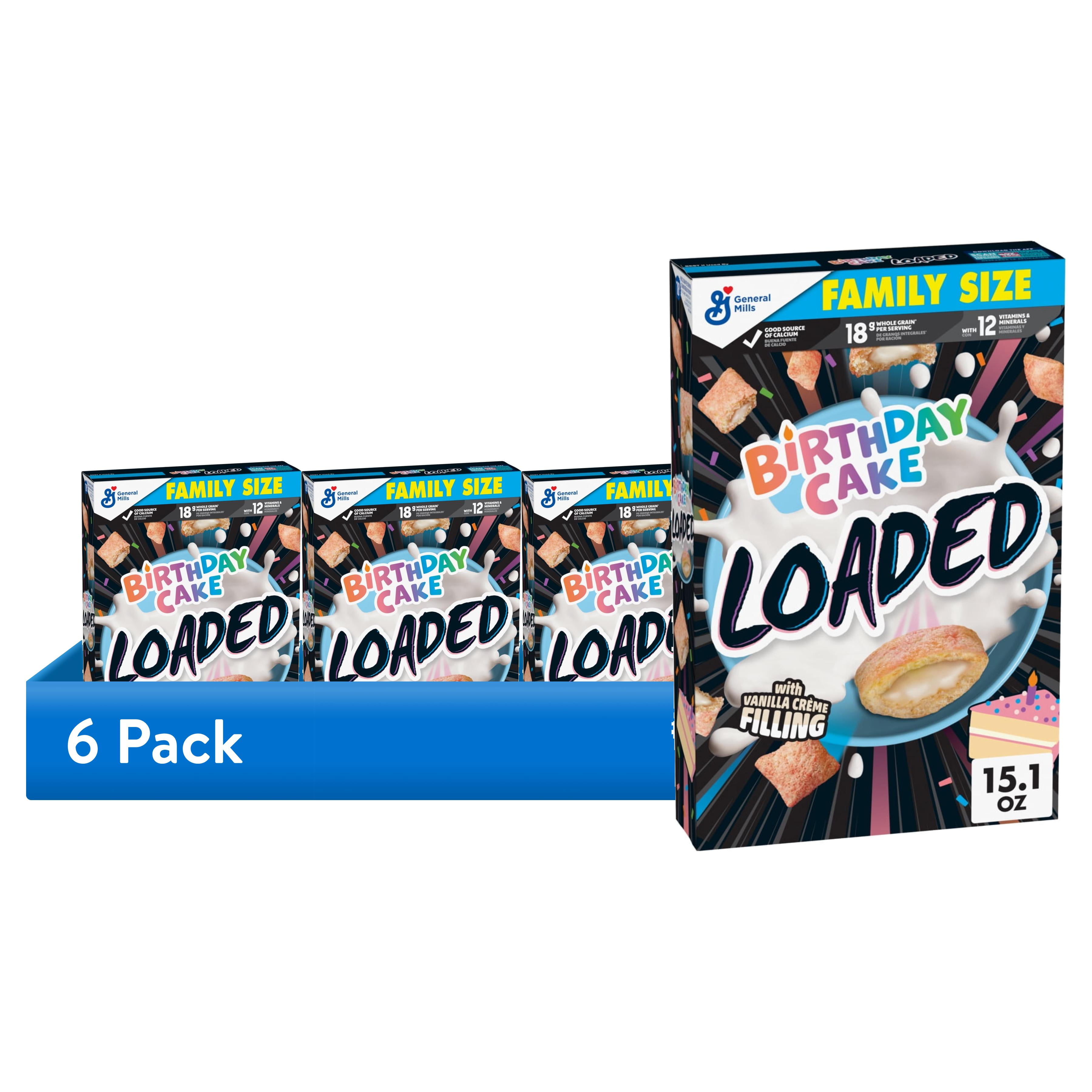 (6 pack) Birthday Cake Loaded Cereal, Made with Whole Grain, Family Size, 15.1 oz