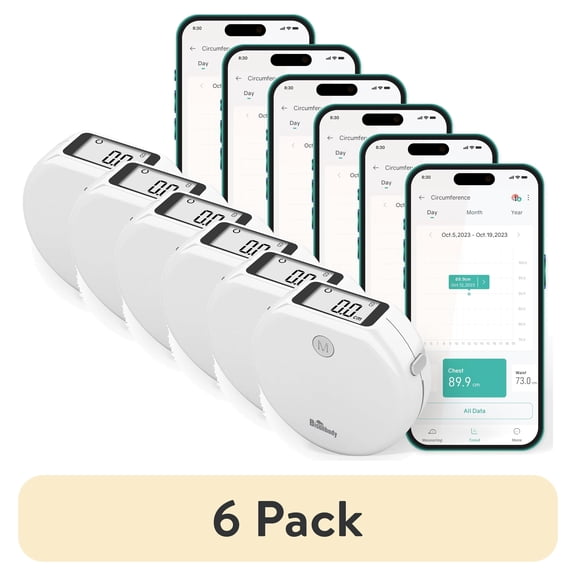 (6 pack) Bisonbody Smart Body Measuring Tape Smart Tape Measure Body with App 2 Measuring Modes & Units Large LCD Display User Friendly Design Smart Tape Measure for Your Body Health & Fitness