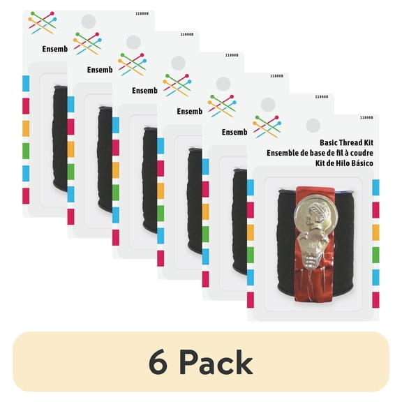 (6 pack) Black Basic Thread For Sewing And Repairing. Includes A Needle Threader And Needles