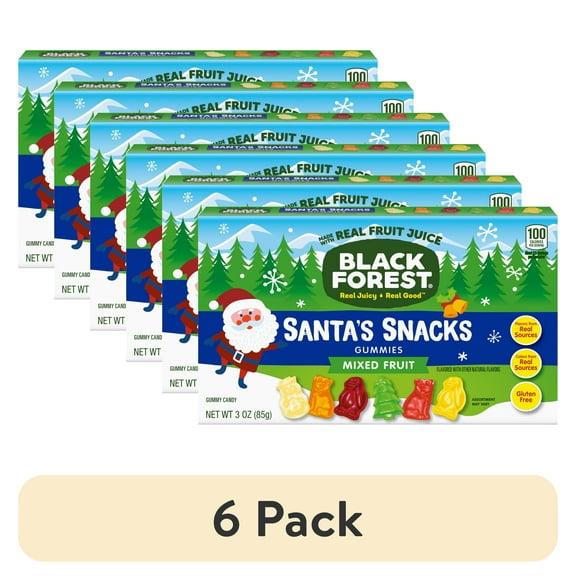 (6 pack) Black Forest Santa's Snacks Fruit Flavored Snacks, Mixed Fruit Flavored Gummies, 3 oz Pouch
