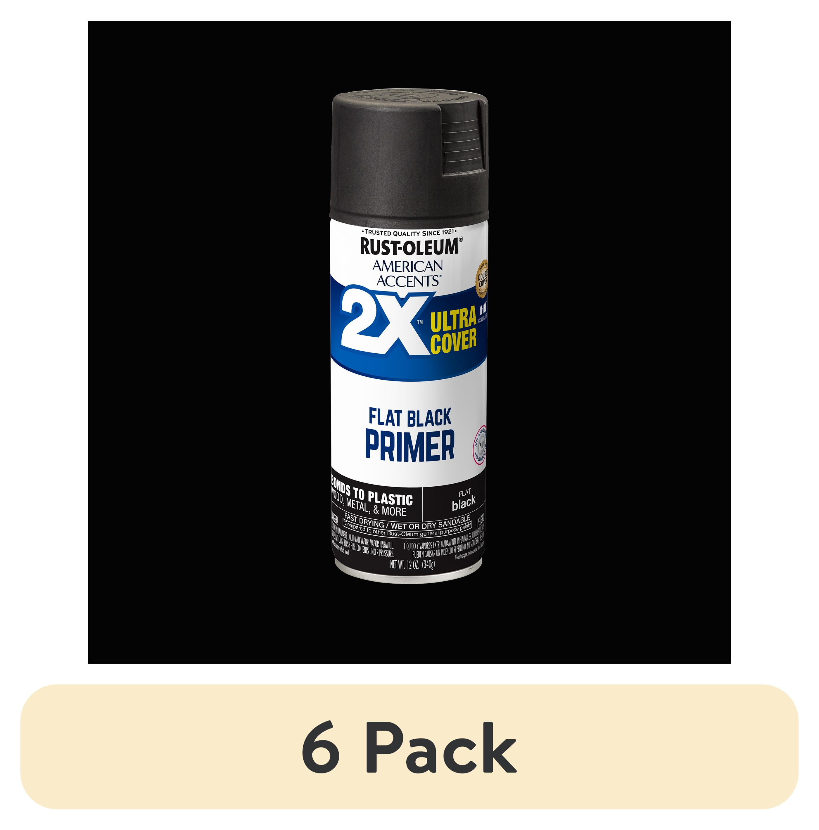 (6 pack) Black Primer, Rust-Oleum American Accents 2X Ultra Cover Flat Spray Paint-327911, 12 oz