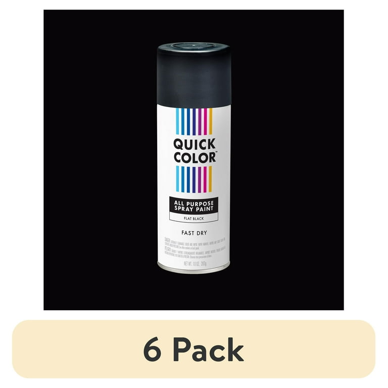 6 pack) Black, Quick Color All Purpose Flat Spray Paint-391194, 10