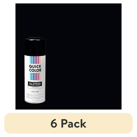 (6 pack) Black, Quick Color Gloss All Purpose Spray Paint-391192, 10 oz