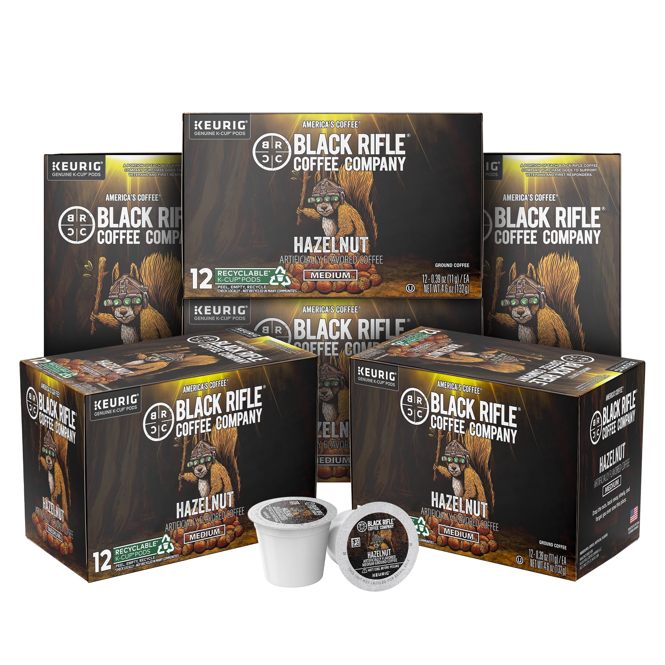 6 pack) Black Rifle Coffee Company Hazelnut K-Cups Pods, Medium