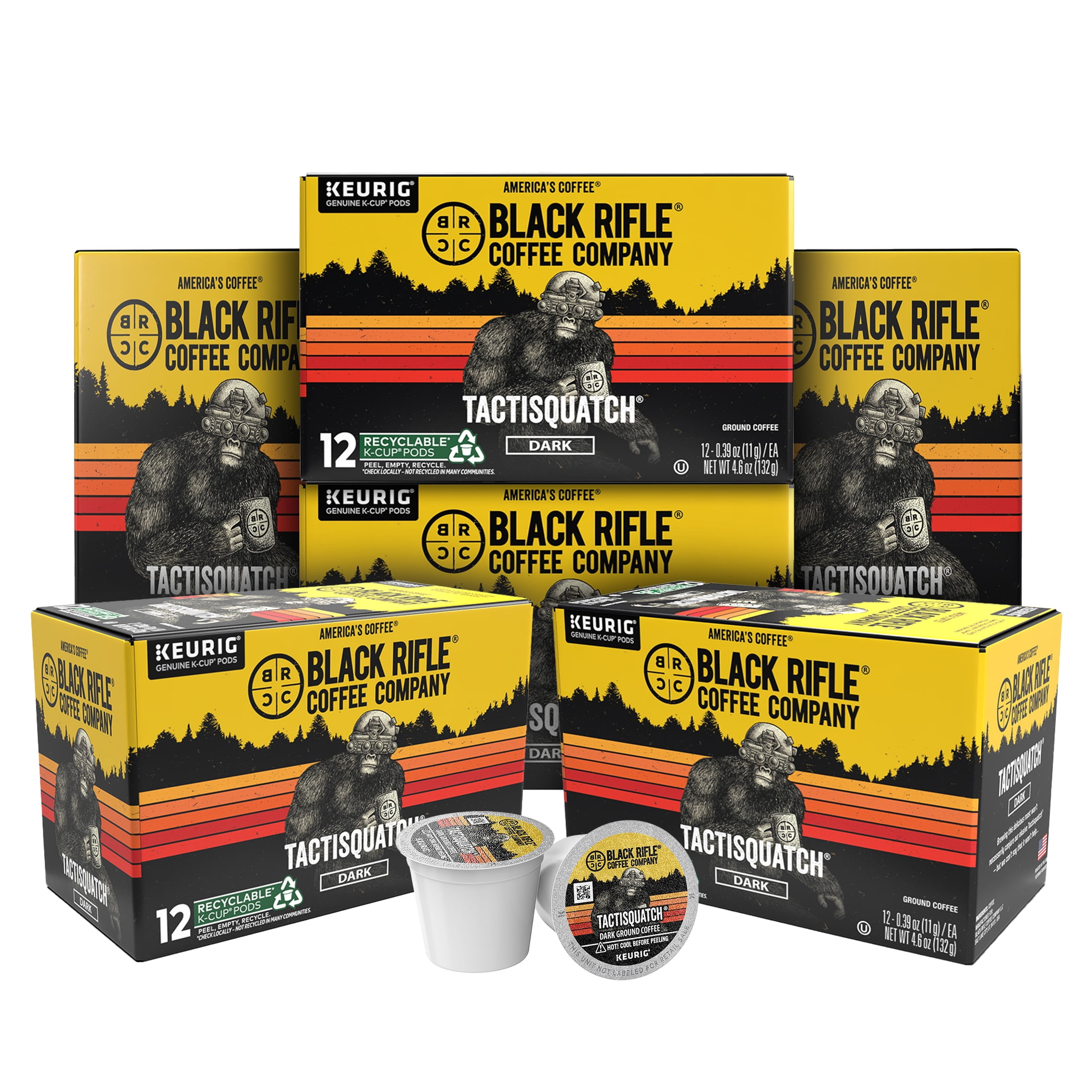 (6 pack) Black Rifle Coffee Company Tactisquatch Keurig K-Cup Pods, Dark Roast, 12 Ct