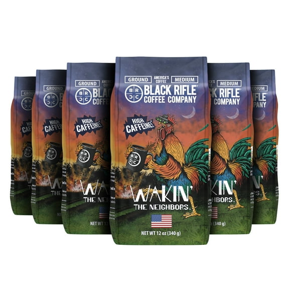 (6 pack) Black Rifle Coffee Company Wakin the Neighbors Extra High Caffeine, Medium Roast, Ground Coffee, 12 oz