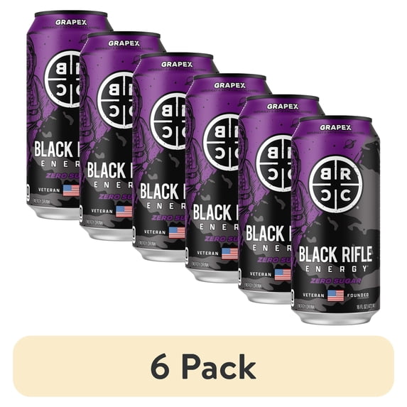 (6 pack) Black Rifle Energy GRAPEX Zero Sugar Energy Drink, 200mg Caffeine , 16 fl oz Single Can