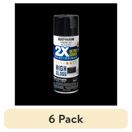 (6 pack) Black, Rust-Oleum American Accents 2X Ultra Cover Ultimate High Gloss Spray Paint-328374, 12 oz