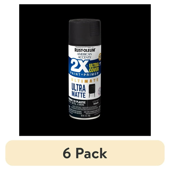 (6 pack) Black, Rust-Oleum American Accents 2X Ultra Cover Ultra Matte Spray Paint-328392, 12 oz