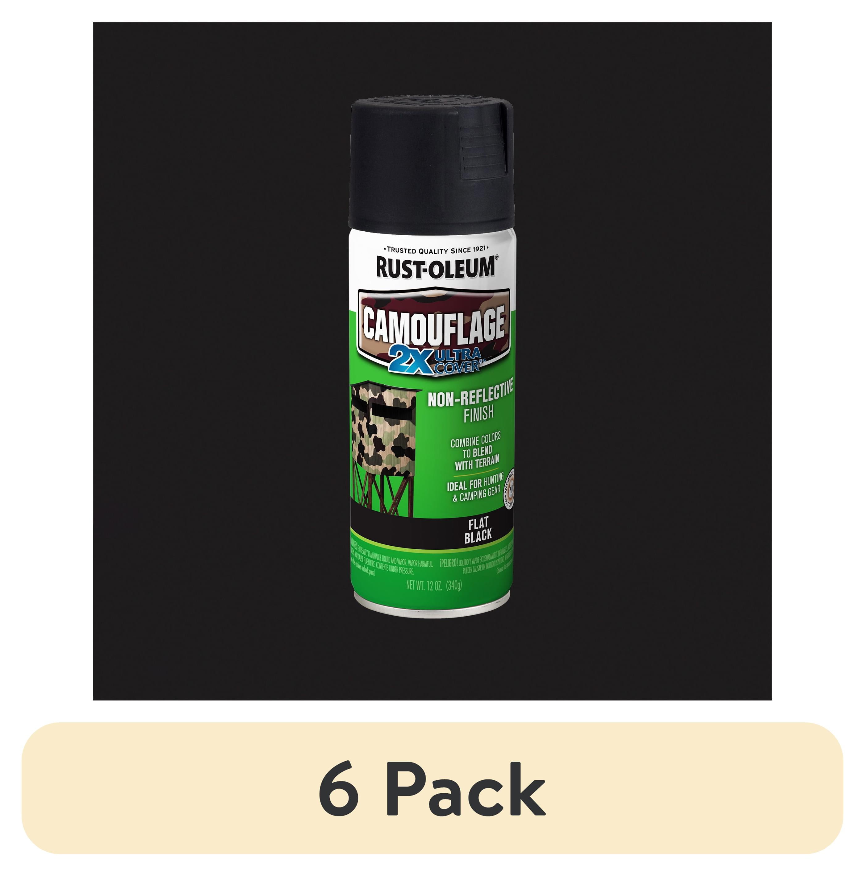 (6 pack) Black, Rust-Oleum Camouflage 2X Ultra Cover Flat Spray Paint-279179, 12 oz