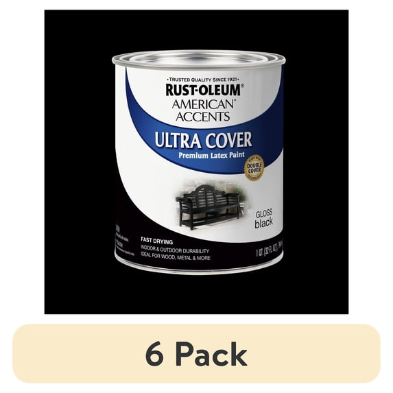(6 pack) Black, Rust-Oleum Painter's Touch Ultra Cover Gloss Premium Latex Paint-276166, Quart