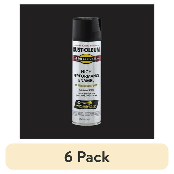 (6 pack) Black, Rust-Oleum Professional High Performance Enamel Flat Spray Paint-7578838, 15 oz