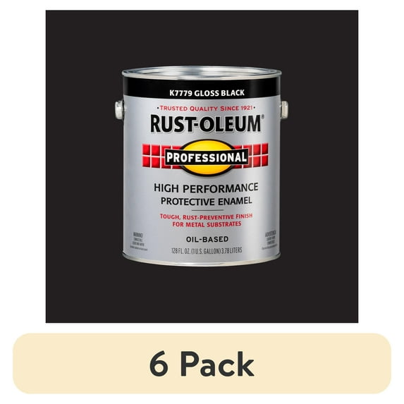 (6 pack) Black, Rust-Oleum Professional High Performance Protective Enamel-K7779402, Gallon