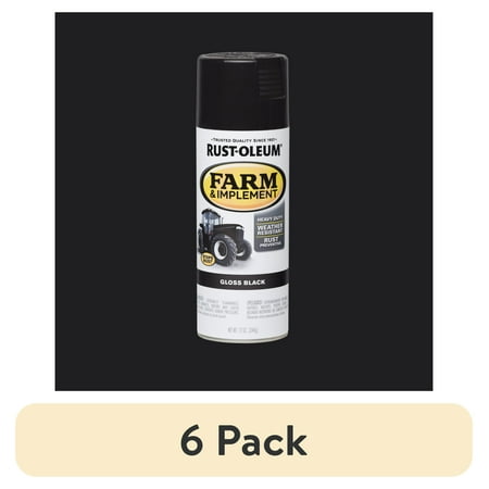 (6 pack) Black, Rust-Oleum Specialty Farm & Implement Gloss Spray Paint-280123, 12 oz