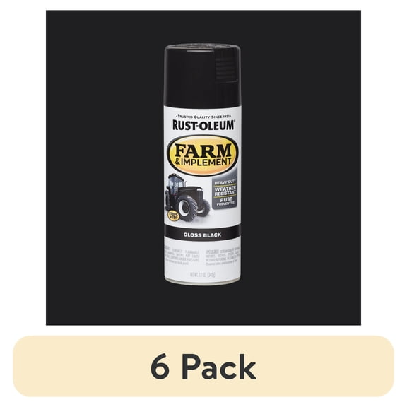 (6 pack) Black, Rust-Oleum Specialty Farm & Implement Gloss Spray Paint-280123, 12 oz