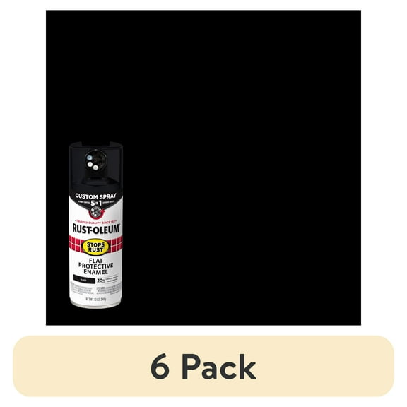 (6 pack) Black, Rust-Oleum Stops Rust Custom Sprays 5 in 1 Flat Spray Paint- 12 oz, 376855