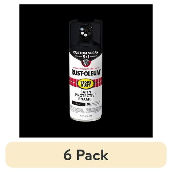 (6 pack) Black, Rust-Oleum Stops Rust Custom Sprays 5 in 1 Satin Spray Paint-376869, 12 oz