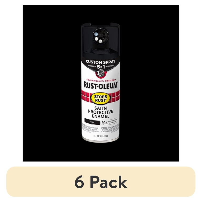 6 pack) Black, Rust-Oleum Stops Rust Custom Sprays 5 in 1 Satin
