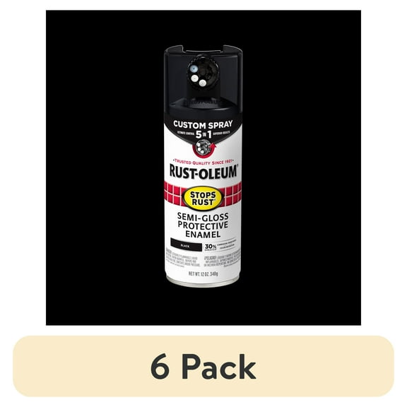 (6 pack) Black, Rust-Oleum Stops Rust Custom Sprays 5 in 1 Semi-Gloss Spray Paint-376909, 12 oz