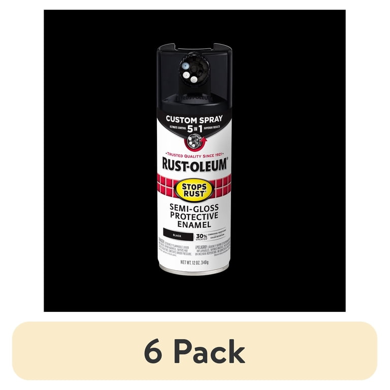 6 pack) Black, Rust-Oleum Stops Rust Custom Sprays 5 in 1 Semi
