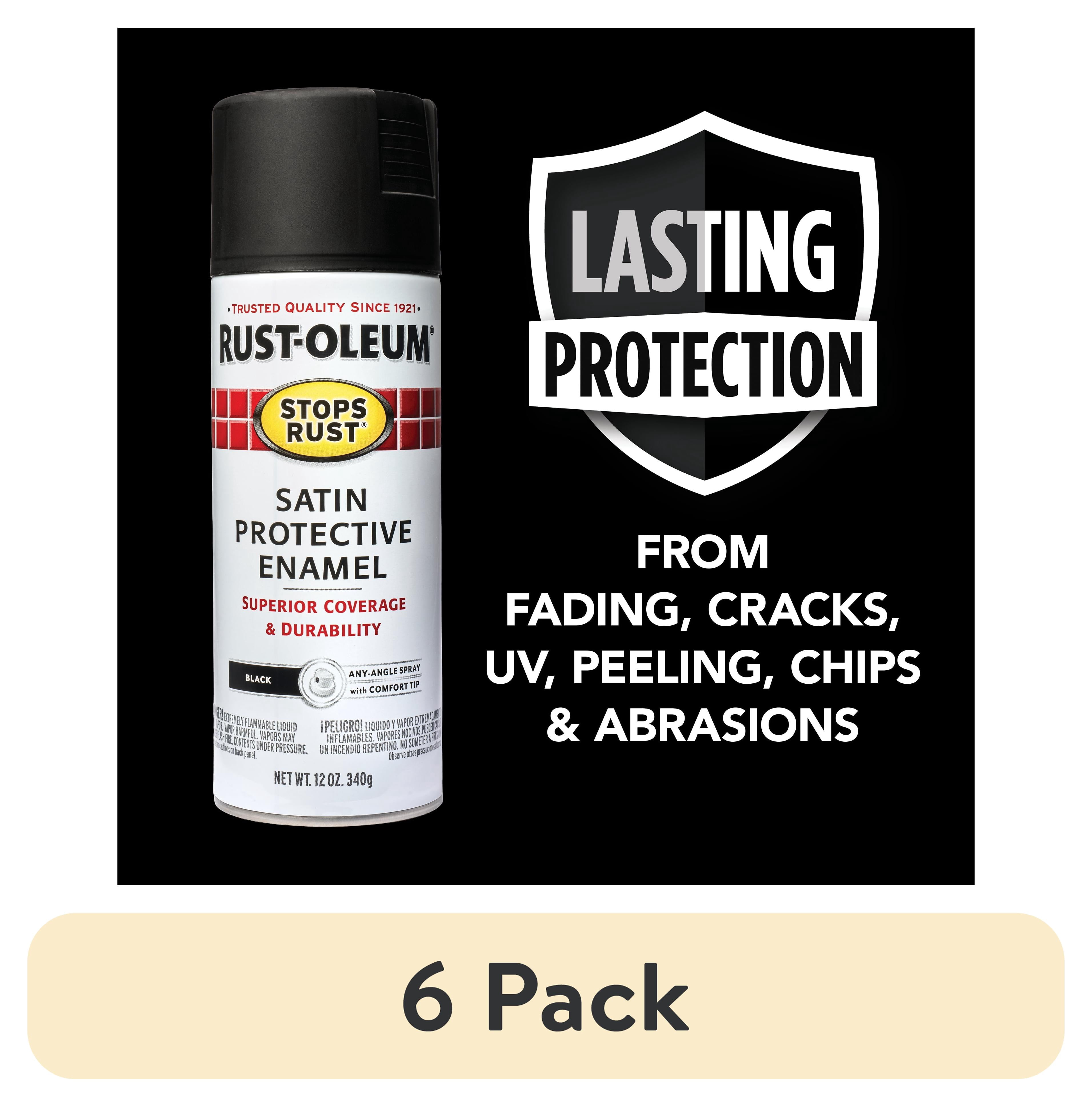 (6 pack) Black, Rust-Oleum Stops Rust Protective Enamel Satin Spray Paint-7777830, 12 oz