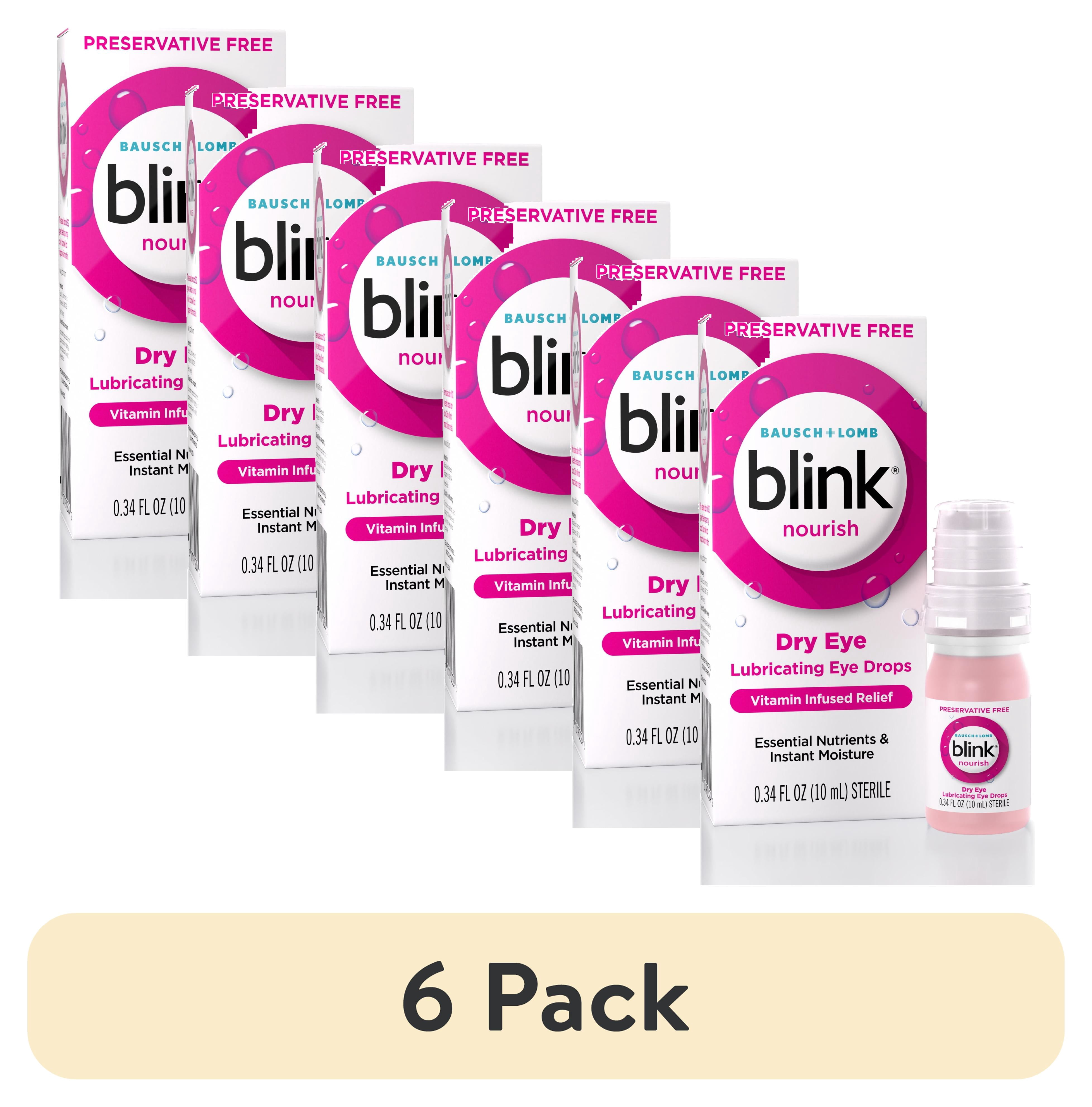 (6 pack) Blink Nourish Eye Drops for Dry Eyes, Preservative Free Lubricating Eye Drops with Hyaluronan, B12, & Vitamin C, 10 mL
