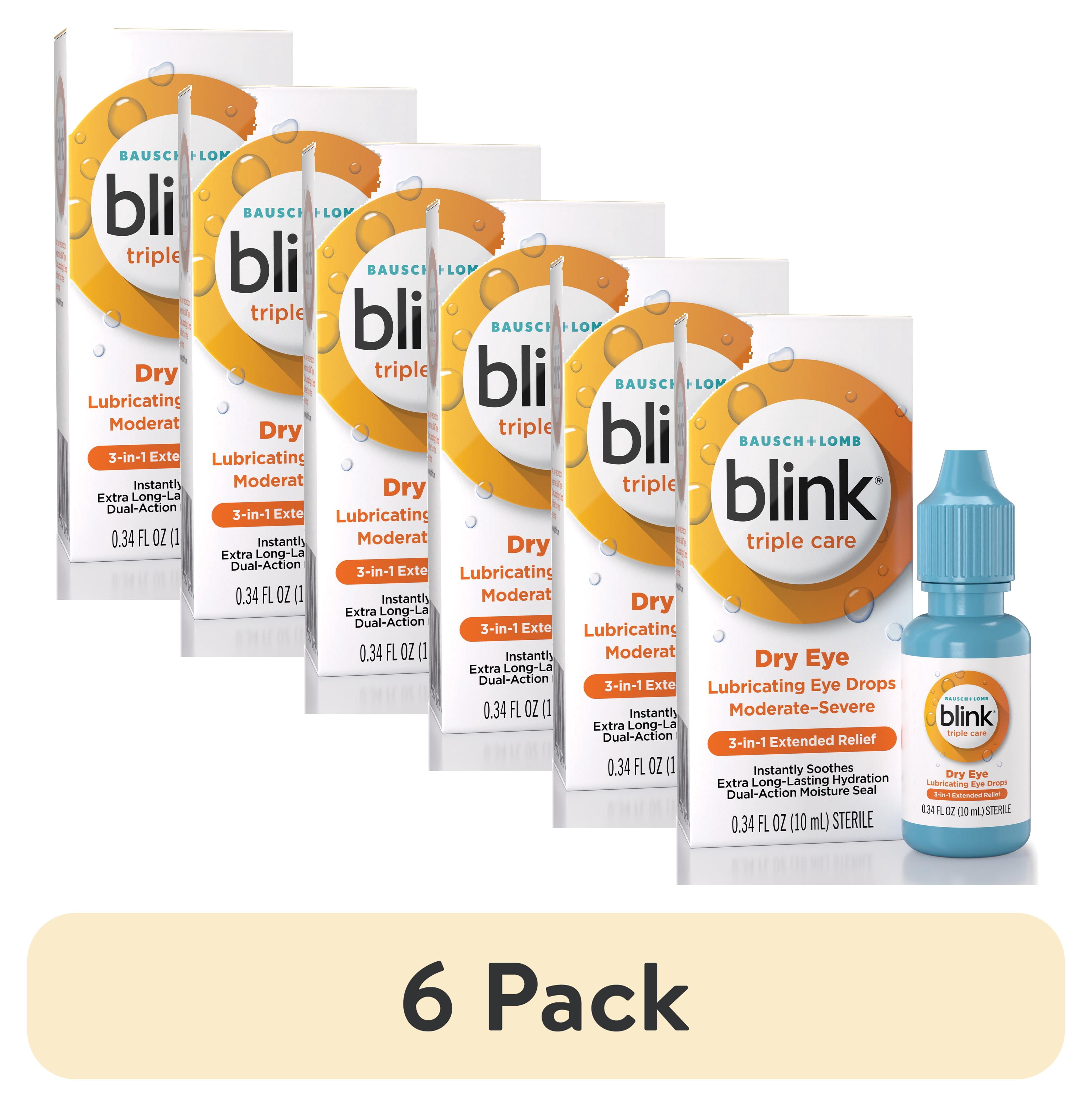 (6 pack) Blink Triple Care Lubricant Eye Drops For Moderate to Severe Dry Eye Relief and Symptoms, 0.34 fl oz
