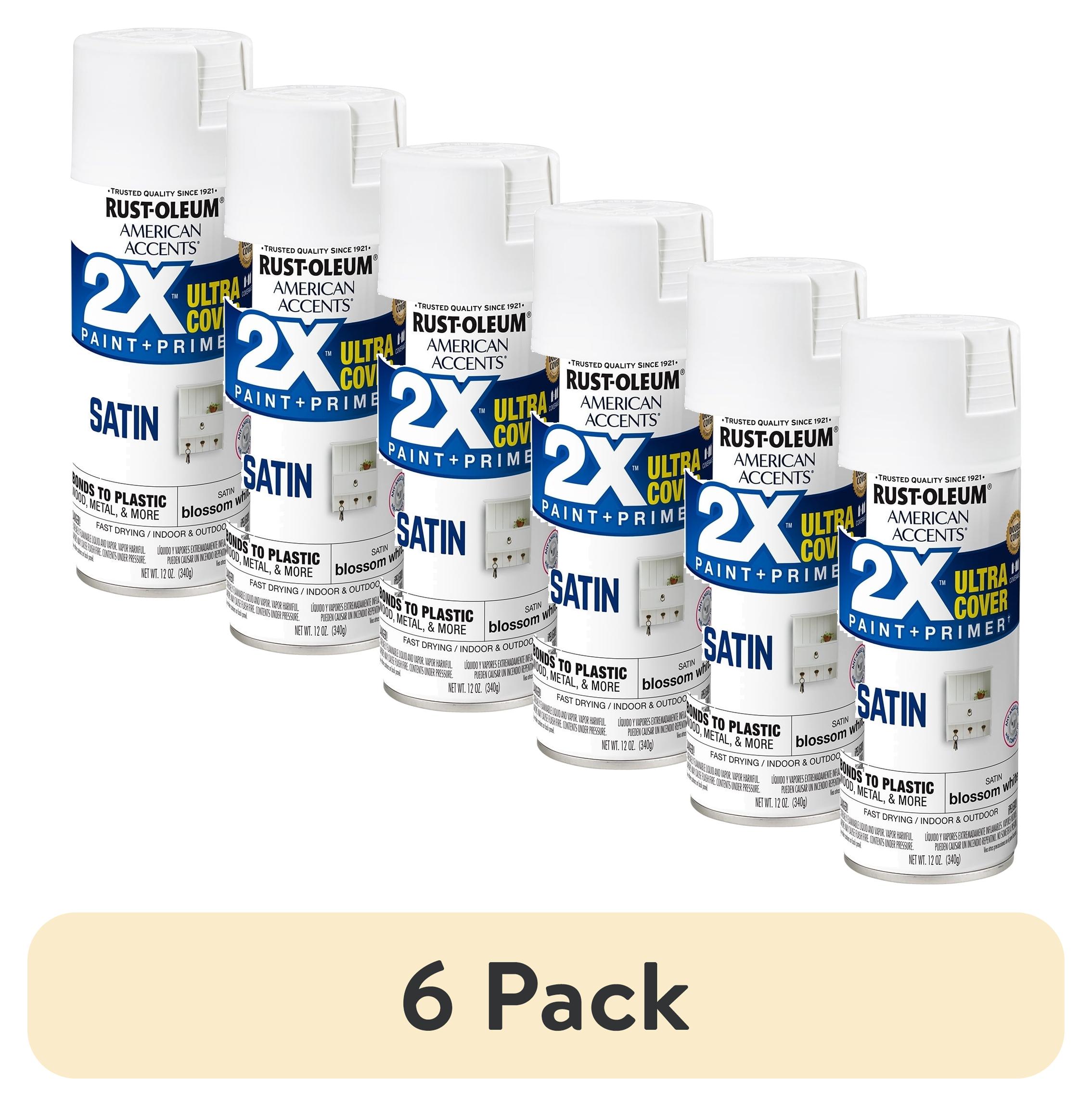 (6 pack) Blossom White, Rust-Oleum American Accents 2X Ultra Cover Satin Spray Paint-327918, 12 oz