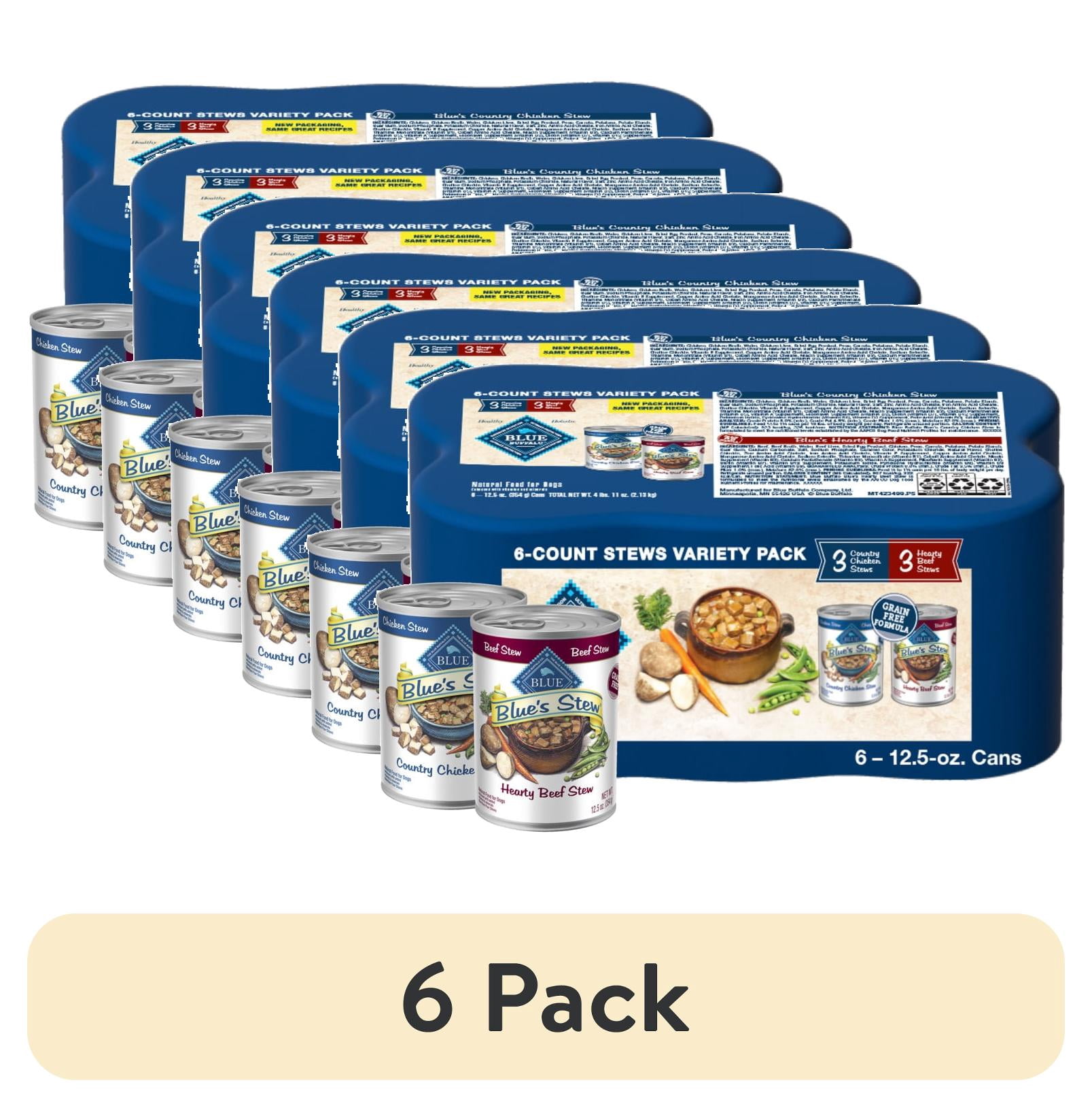 (6 pack) Blue Buffalo Blue's Stew Natural Wet Dog Food, Hearty Beef & Country Chicken Variety Pack