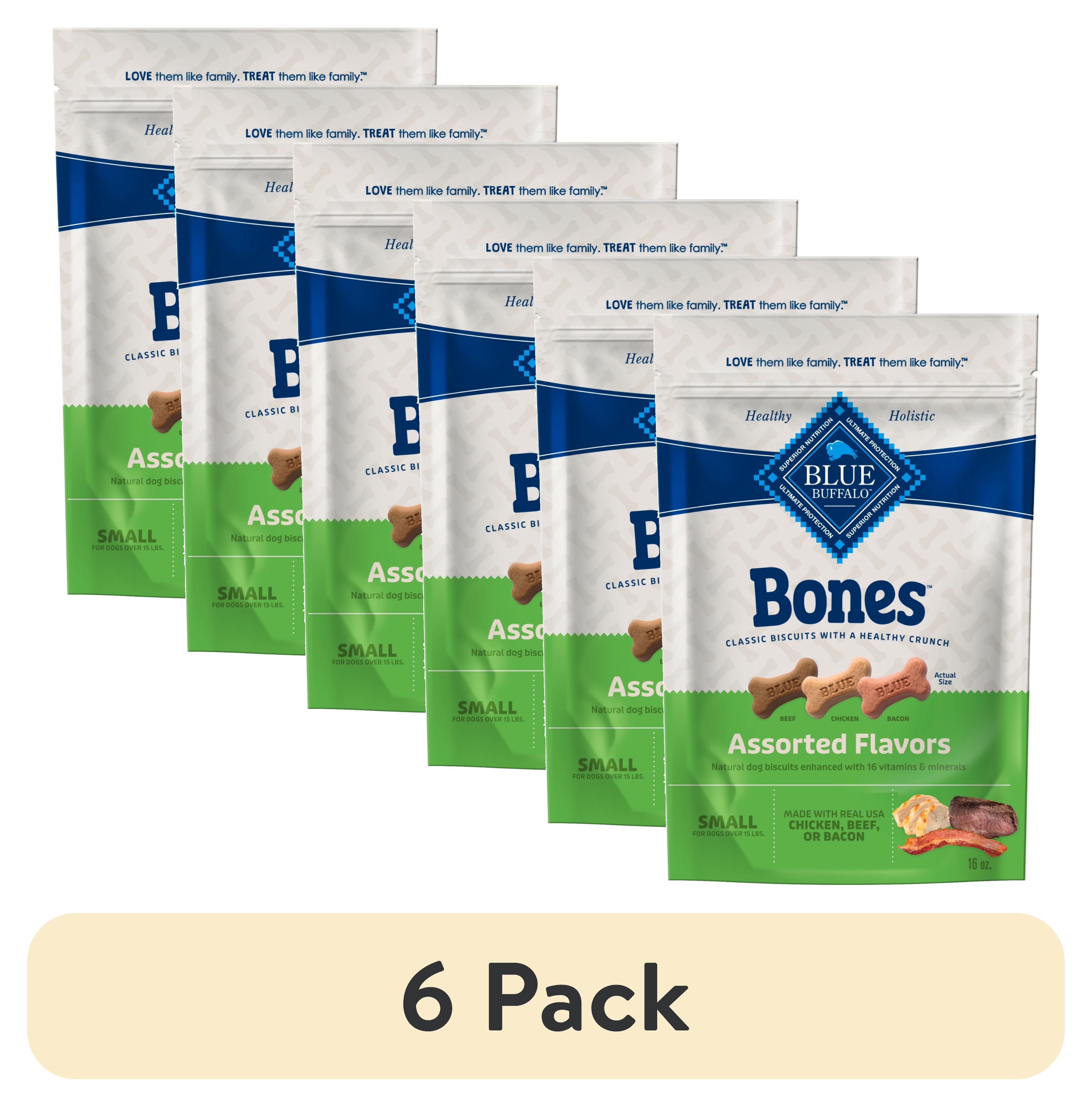(6 pack) Blue Buffalo Bones Natural Dog Treats, Small Dog Biscuits, Assorted Flavors, 16-oz. Bag
