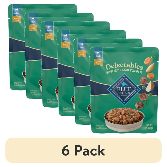 (6 pack) Blue Buffalo Delectables Natural Wet Dog Food Topper, Lamb Dinner 3oz