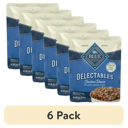 (6 pack) Blue Buffalo Delectables Natural Wet Dog Food Toppers, Tasty Chicken, 3-oz