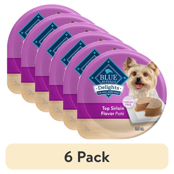 (6 pack) Blue Buffalo Delights Small Breed Natural Wet Dog Food, Top Sirloin Paté, 3.5-oz. Cup