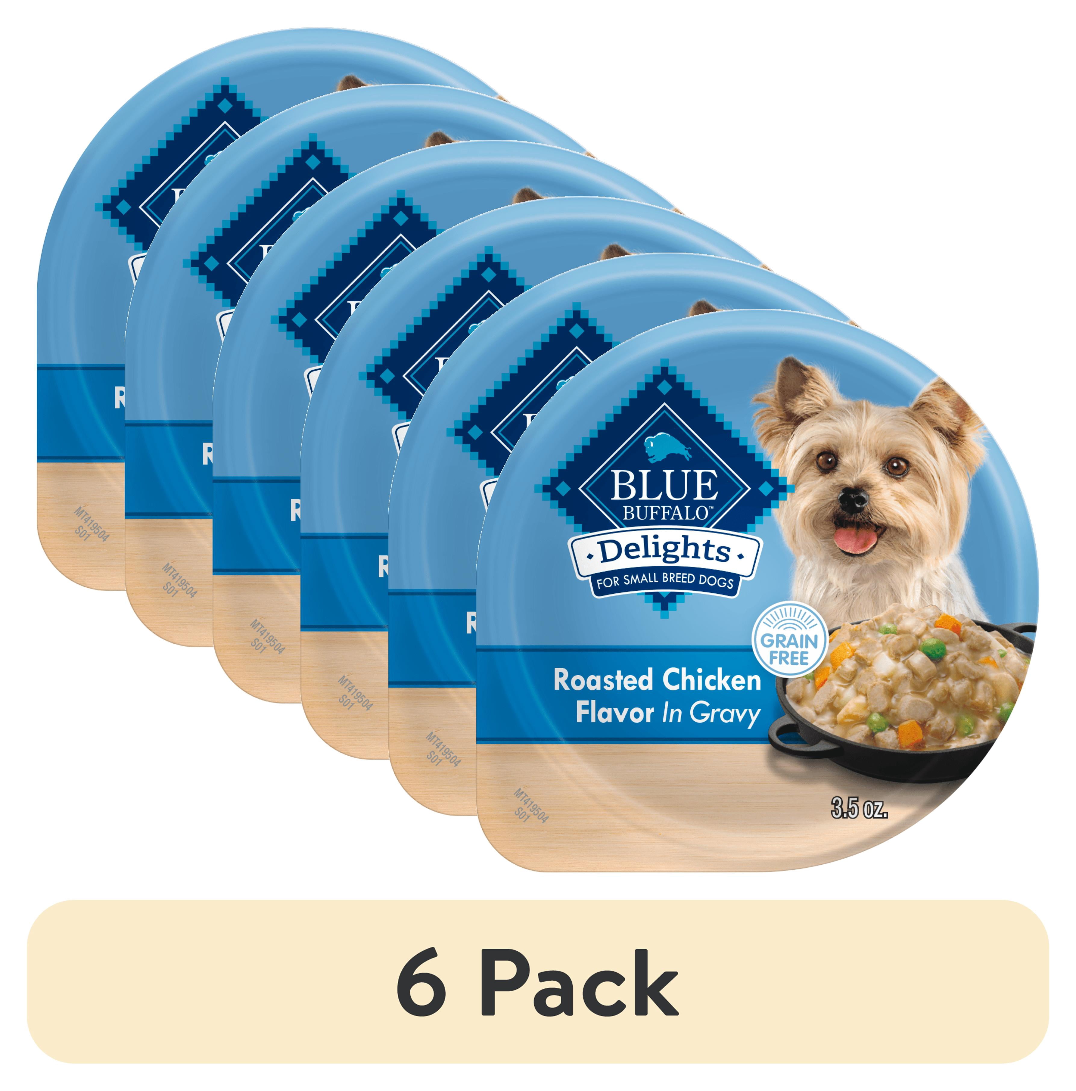(6 pack) Blue Buffalo Delights Small Breed Roasted Chicken Flavor in Hearty Gravy Wet Dog Food for Adult Dogs, Grain-Free, 3.5 oz. Cup