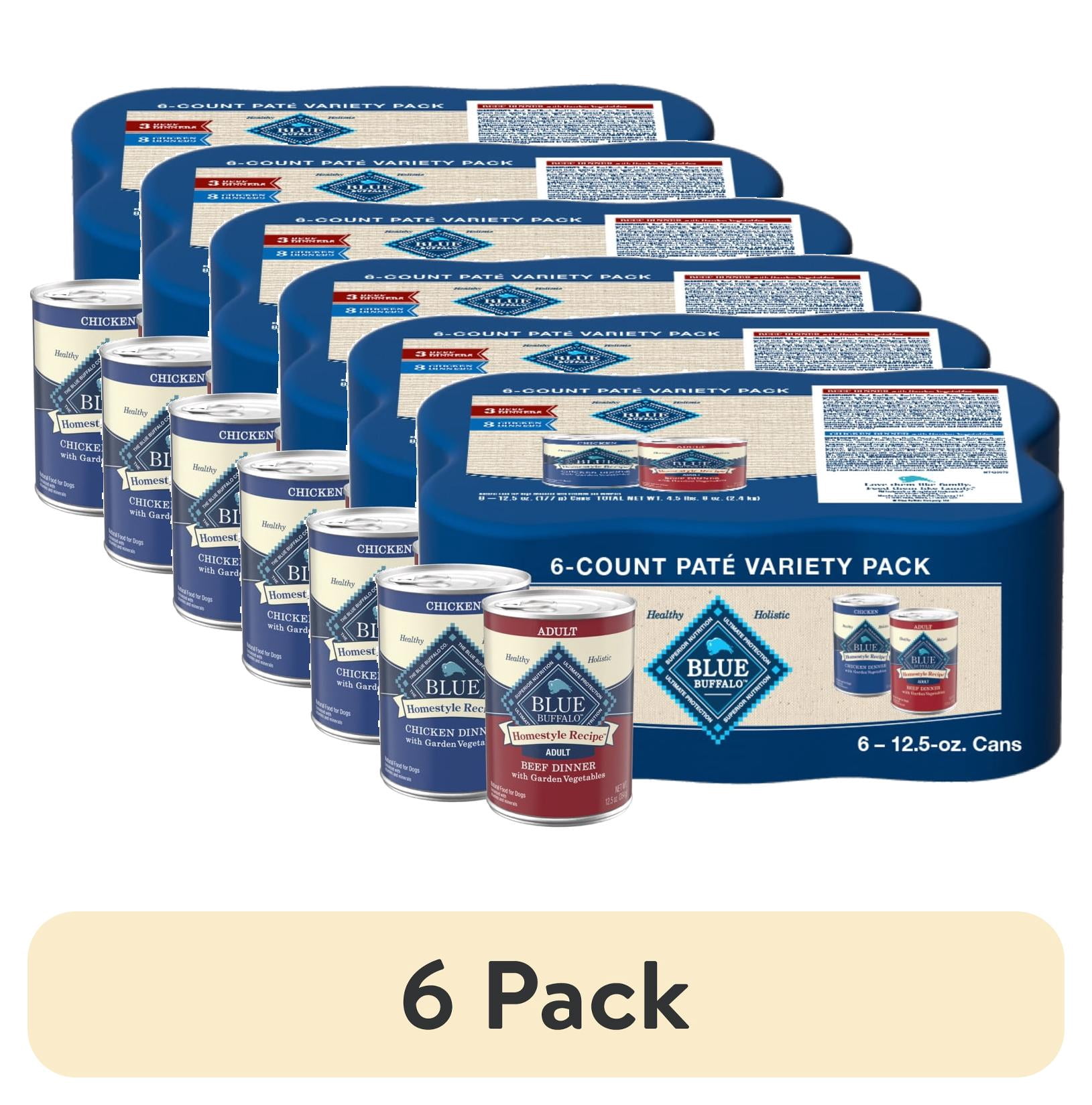 (6 pack) Blue Buffalo Homestyle Recipe Adult Wet Dog Food, Chicken and Beef Dinner Variety Pack