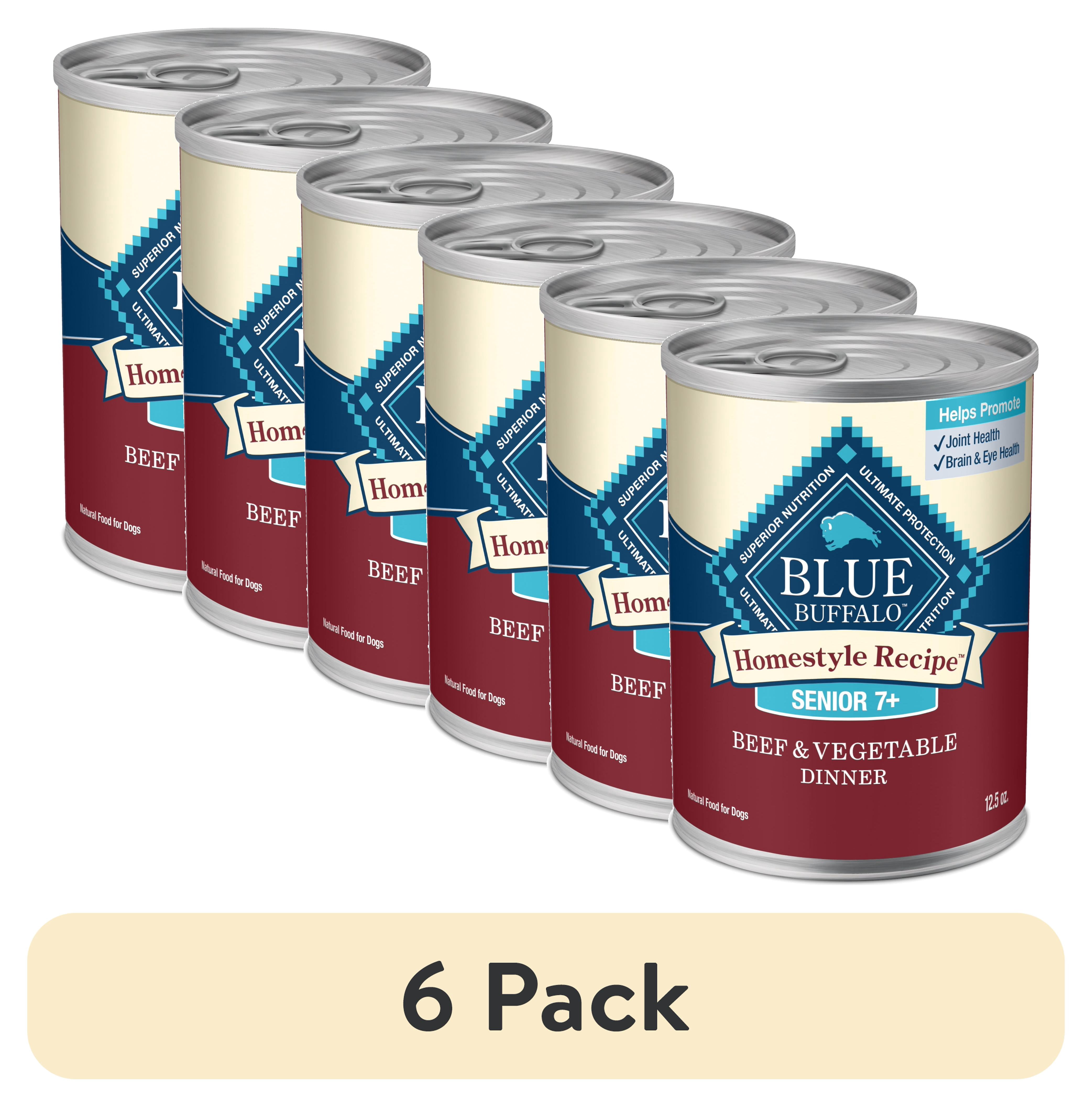 (6 pack) Blue Buffalo Homestyle Recipe Beef Dinner Wet Dog Food for Senior Dogs, 12.5-oz. Can