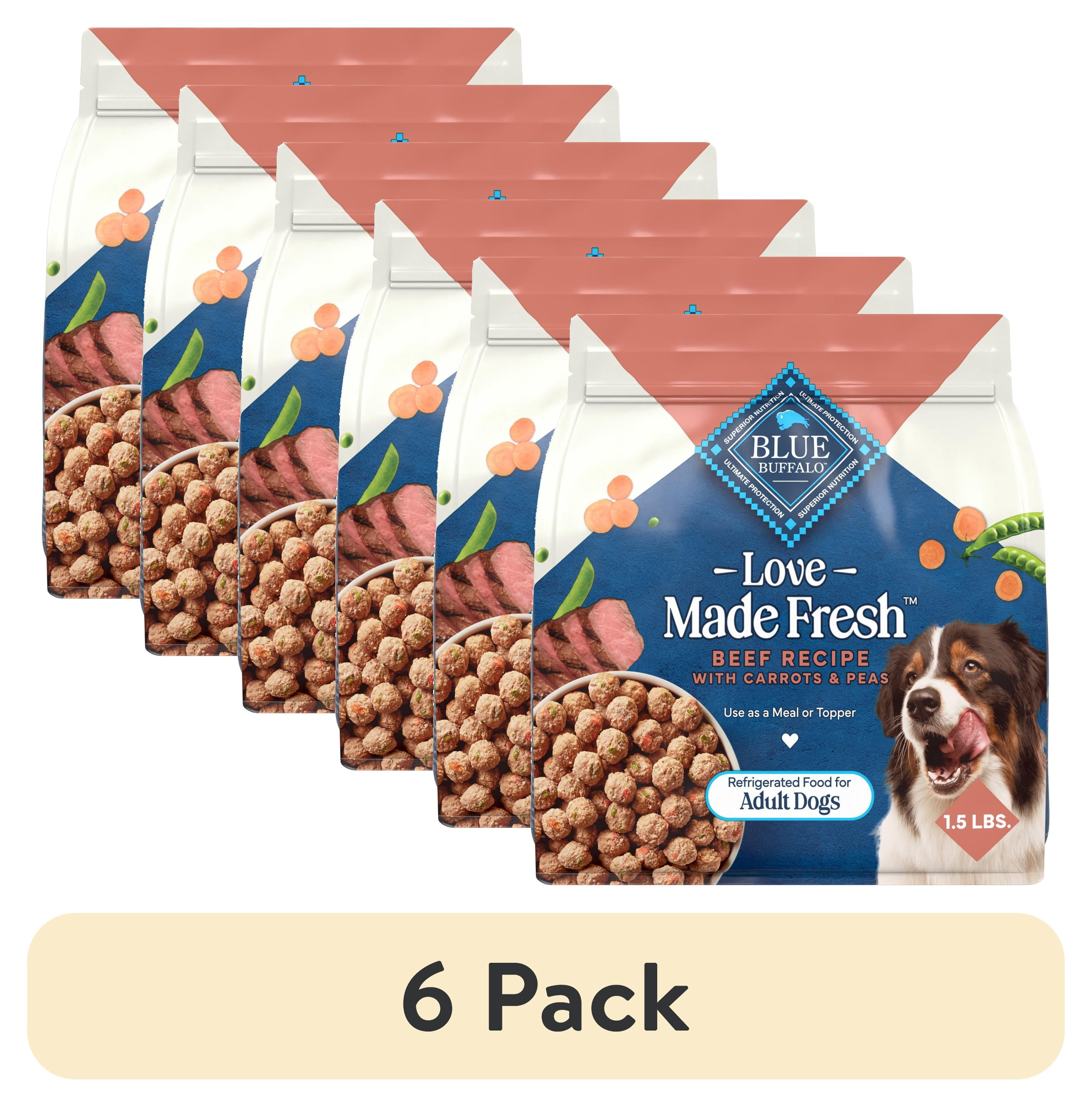 (6 pack) Blue Buffalo Love Made Fresh Dog Food, Refrigerated, Beef Meatball 1.5lb Pouch