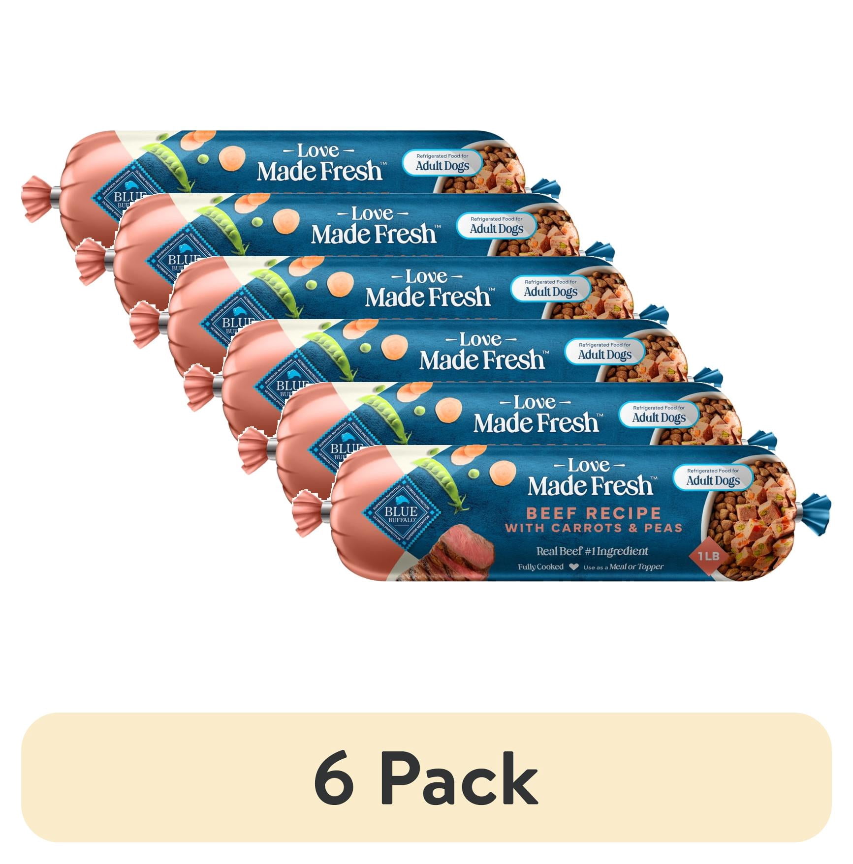 (6 pack) Blue Buffalo Love Made Fresh Dog Food, Refrigerated, Beef Recipe, 1-lb Roll