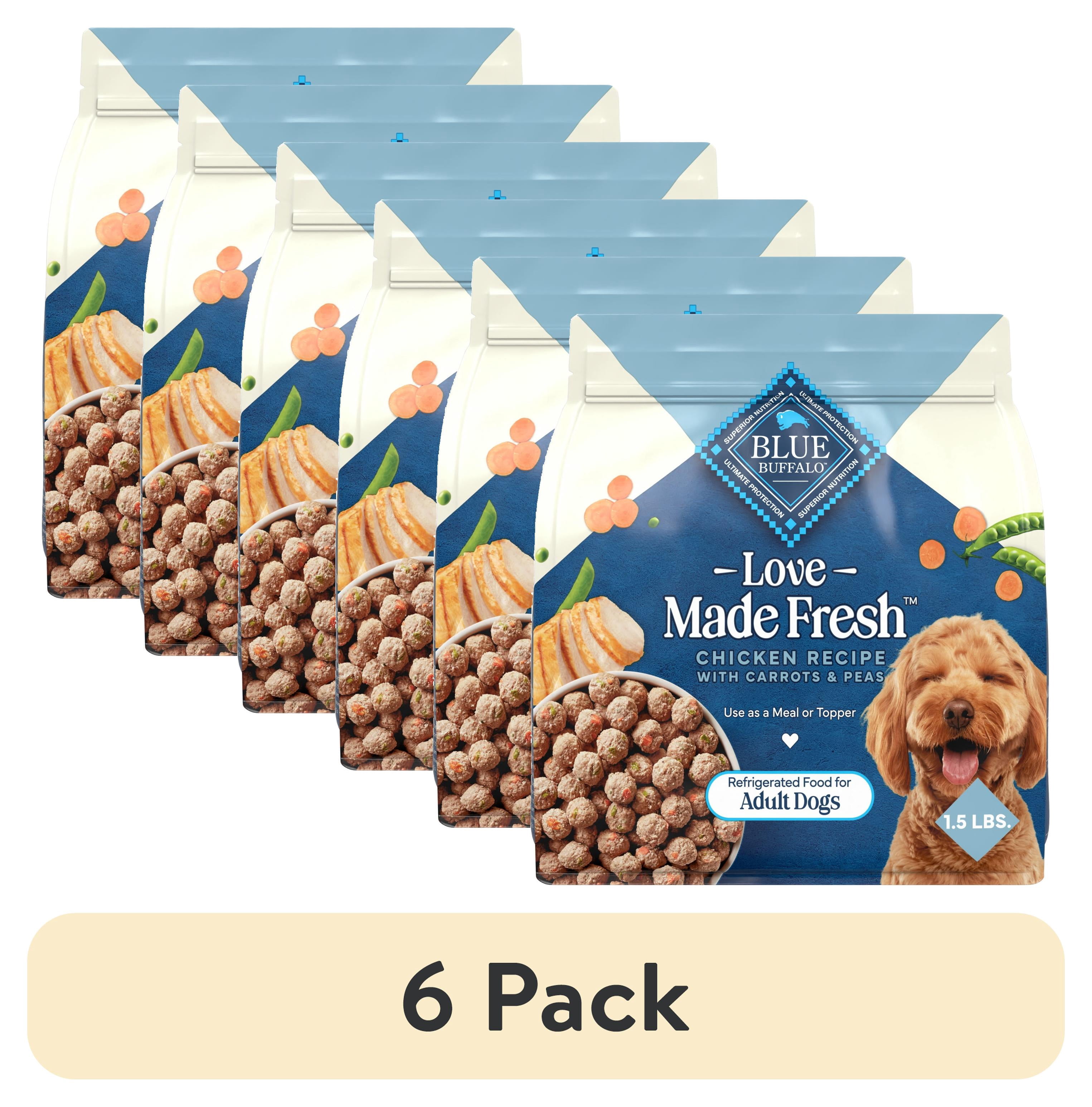 (6 pack) Blue Buffalo Love Made Fresh Adult Refrigerated Dog Food, Chicken Meatball 1.5lb Pouch