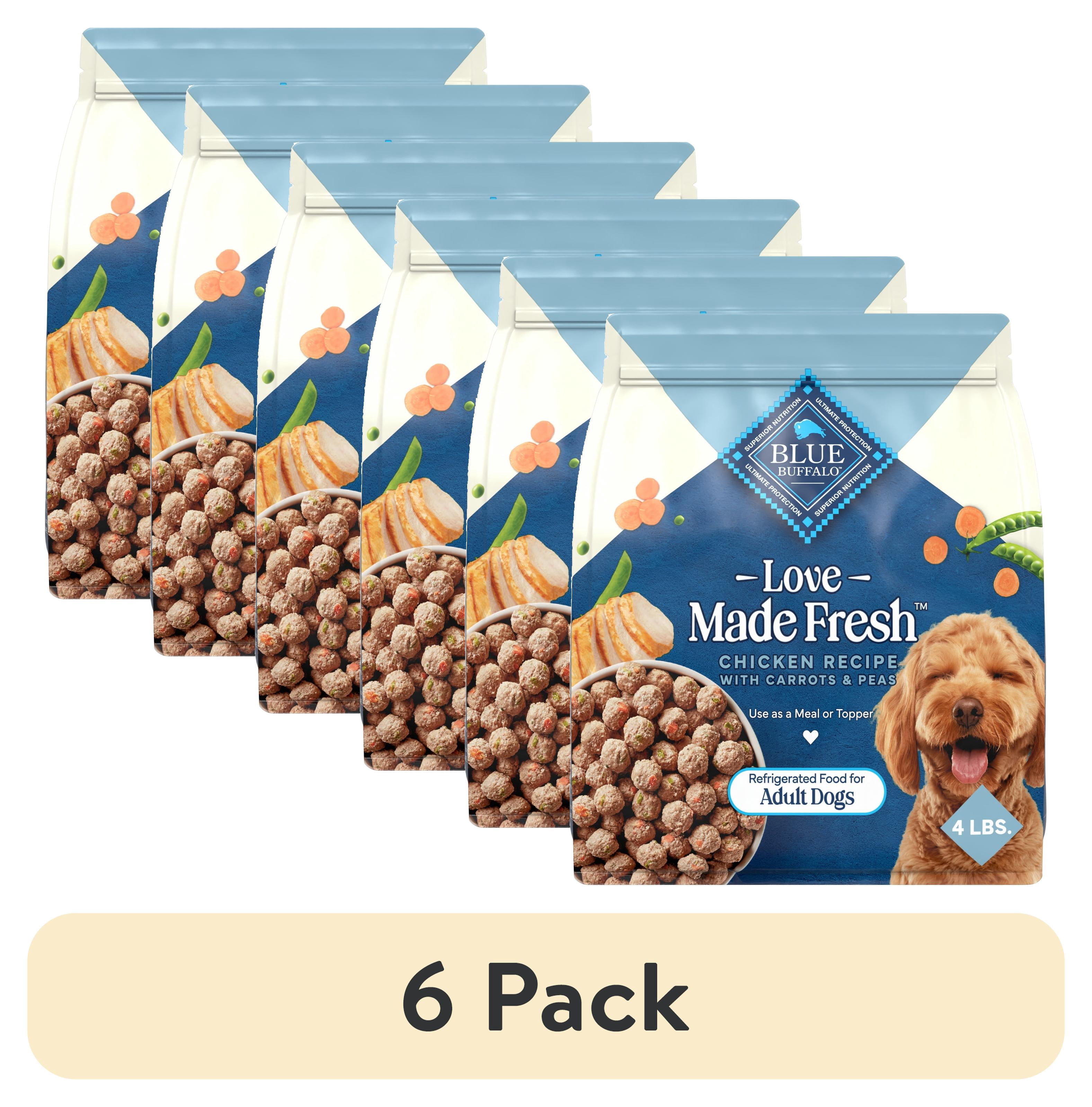 (6 pack) Blue Buffalo Love Made Fresh Adult Refrigerated Dog Food, Chicken Meatball 4lb Pouch