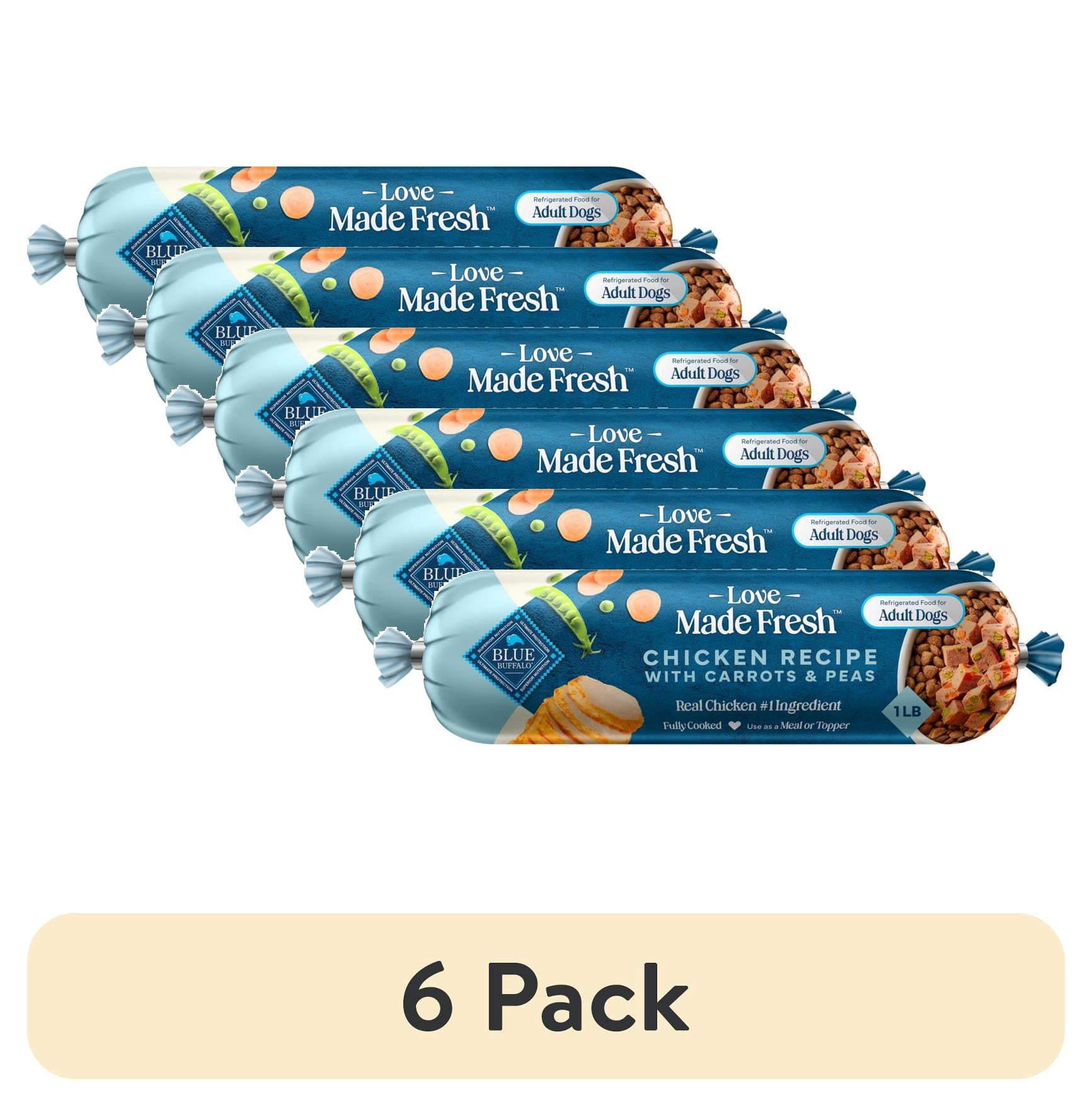 (6 pack) Blue Buffalo Love Made Fresh Dog Food, Refrigerated, Chicken Recipe, 1-lb Roll