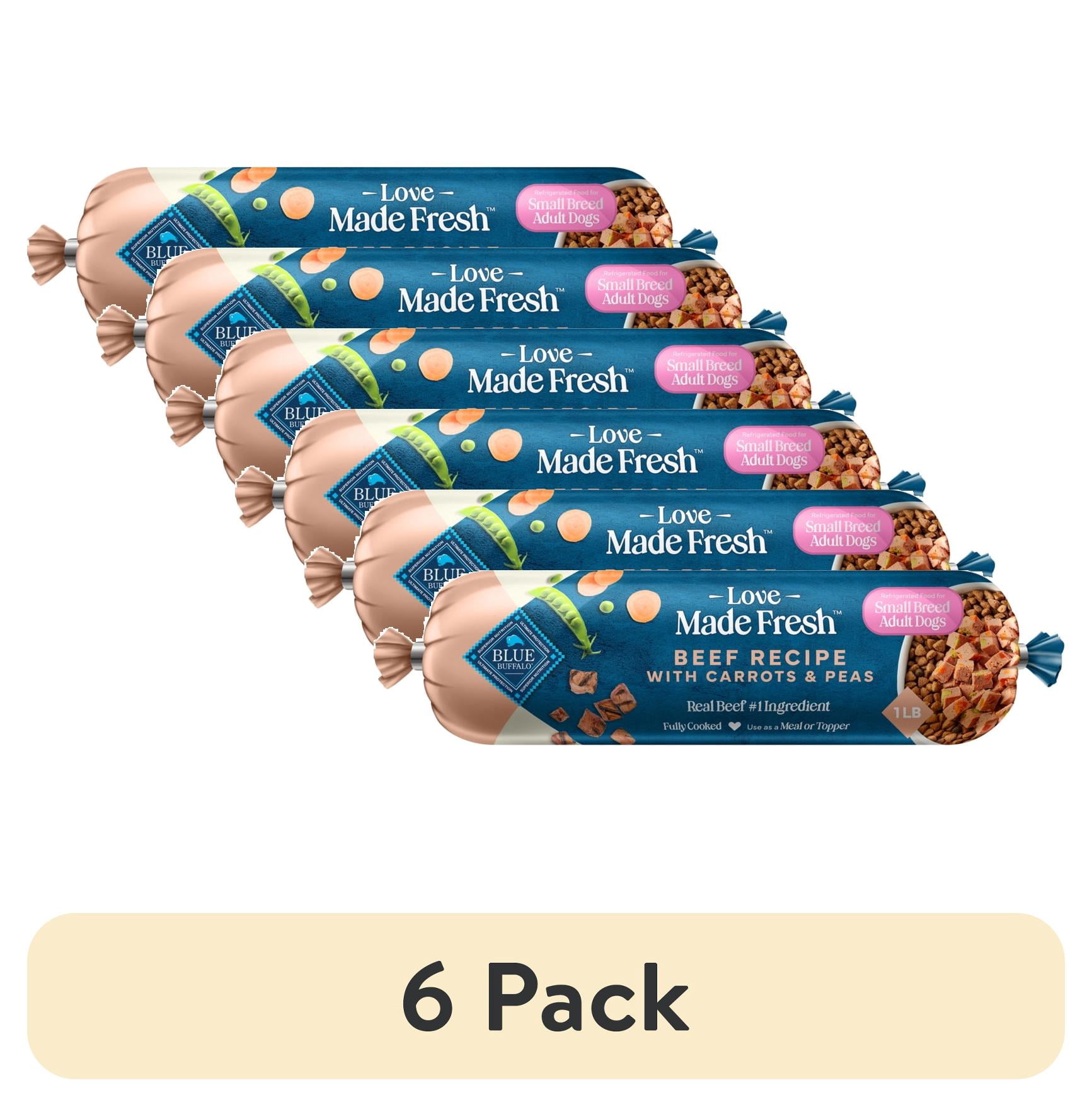 (6 pack) Blue Buffalo Love Made Fresh Dog Food, Small Breed Adult, Refrigerated, Beef, 1-lb Roll