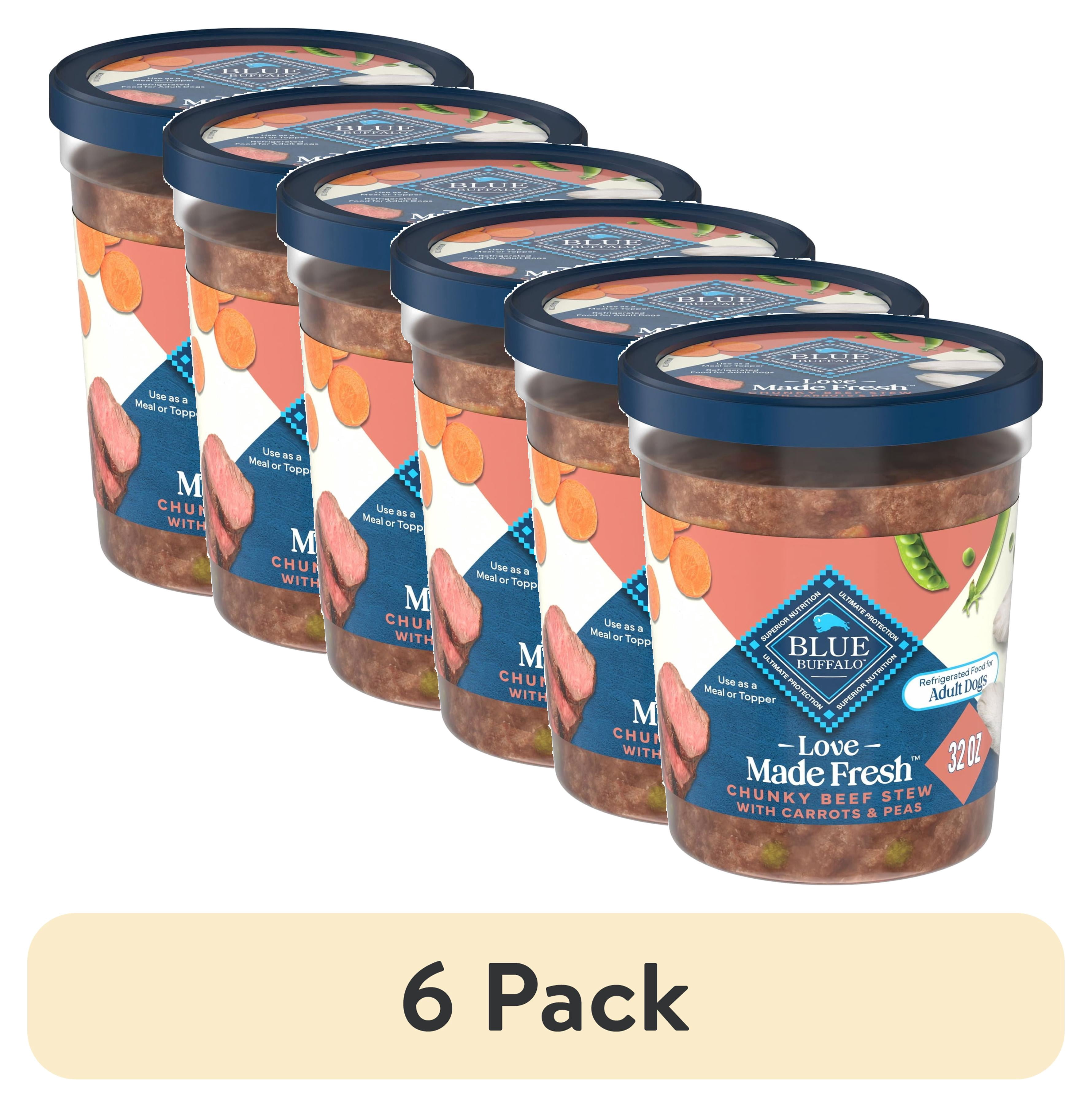 (6 pack) Blue Buffalo Love Made Fresh Refrigerated Adult Fresh Dog Food, Beef Stew, 2lb Tub