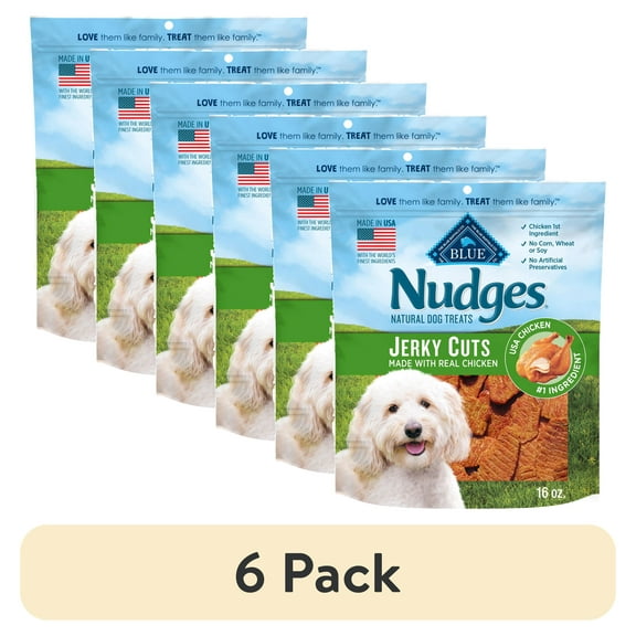 (6 pack) Blue Buffalo Nudges Jerky Cuts Dog Treats, Chicken, 16-oz. Bag