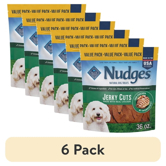 (6 pack) Blue Buffalo Nudges Jerky Cuts Natural Dog Treats Chicken 36 OZ Bag