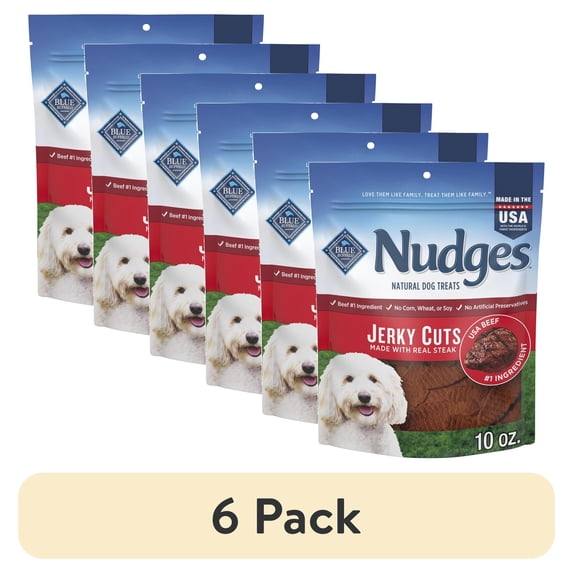 (6 pack) Blue Buffalo Nudges Jerky Cuts Dog Treats Made with Real Steak, 10-oz. Bag